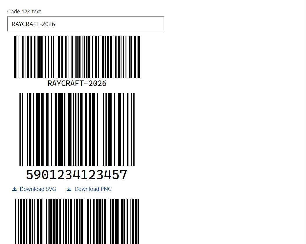 Barcode control in a RayCraft page