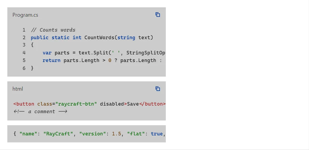 CodeBlock control in a RayCraft page