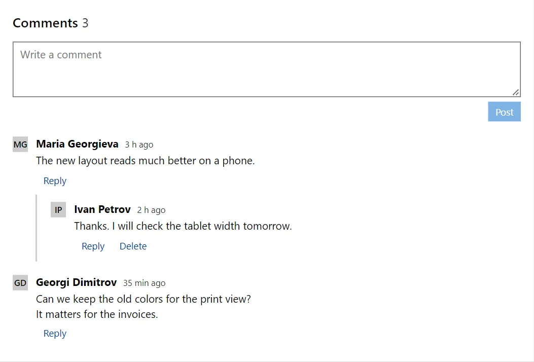 CommentThread control in a RayCraft page