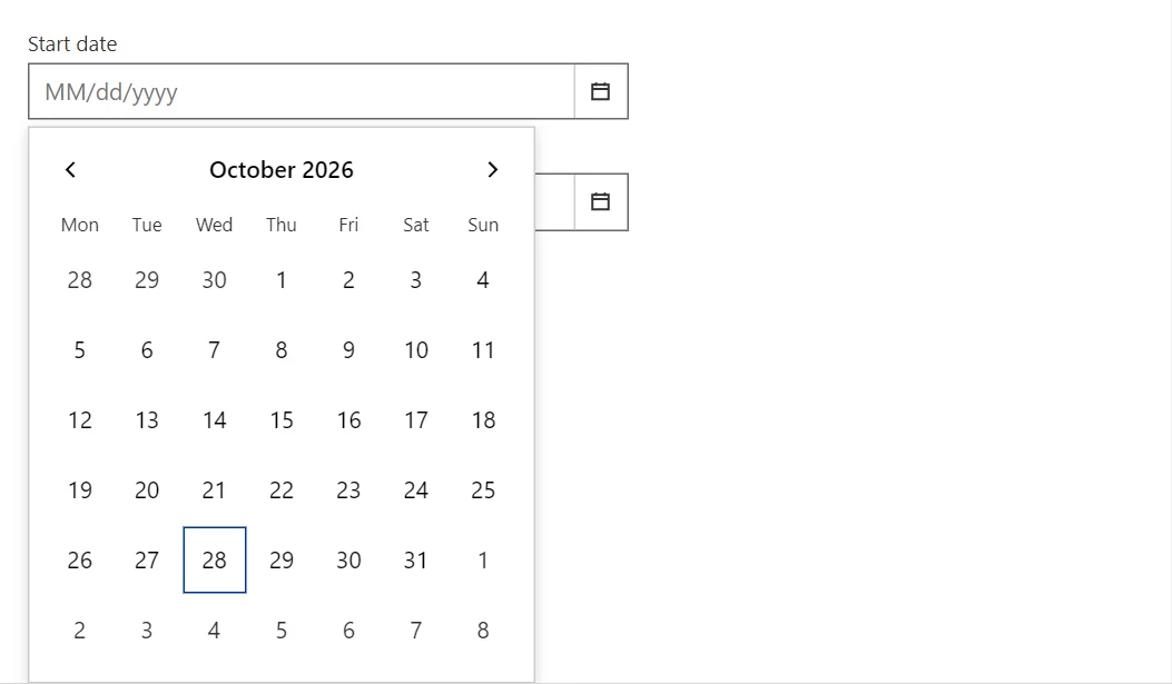 DatePicker control in a RayCraft page