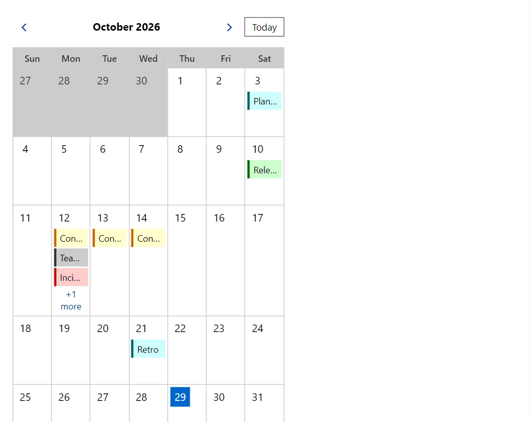 EventCalendar control in a RayCraft page