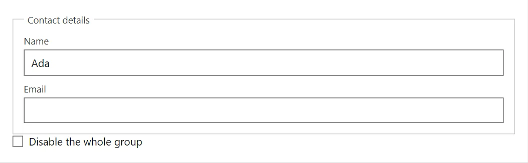 Fieldset control in a RayCraft page