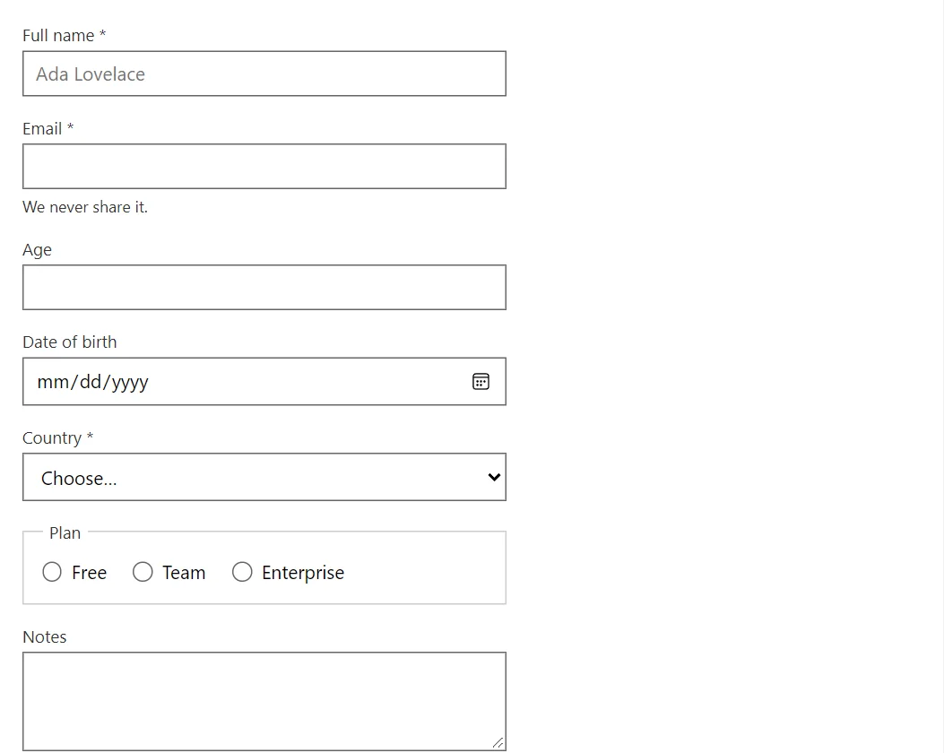 FormBuilder control in a RayCraft page