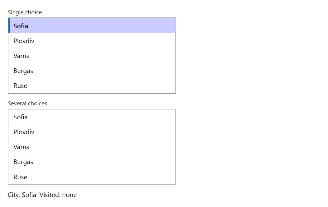 ListBox control in a RayCraft page