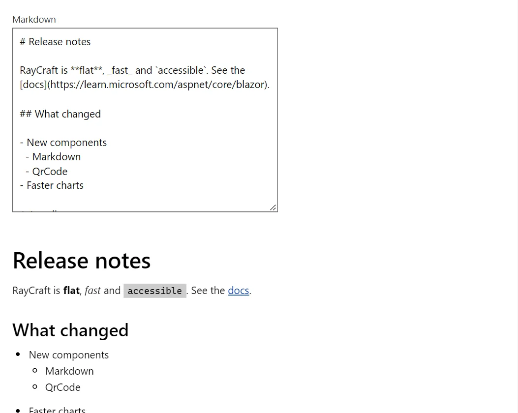 Markdown control in a RayCraft page