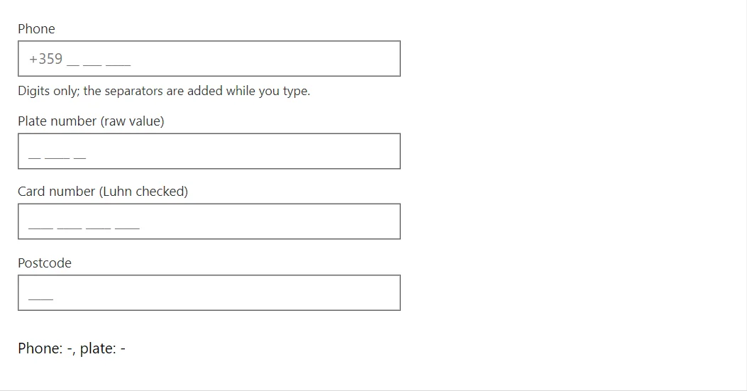 MaskedInput control in a RayCraft page