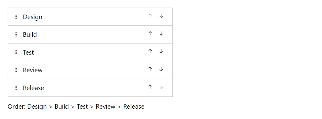 Sortable control in a RayCraft page