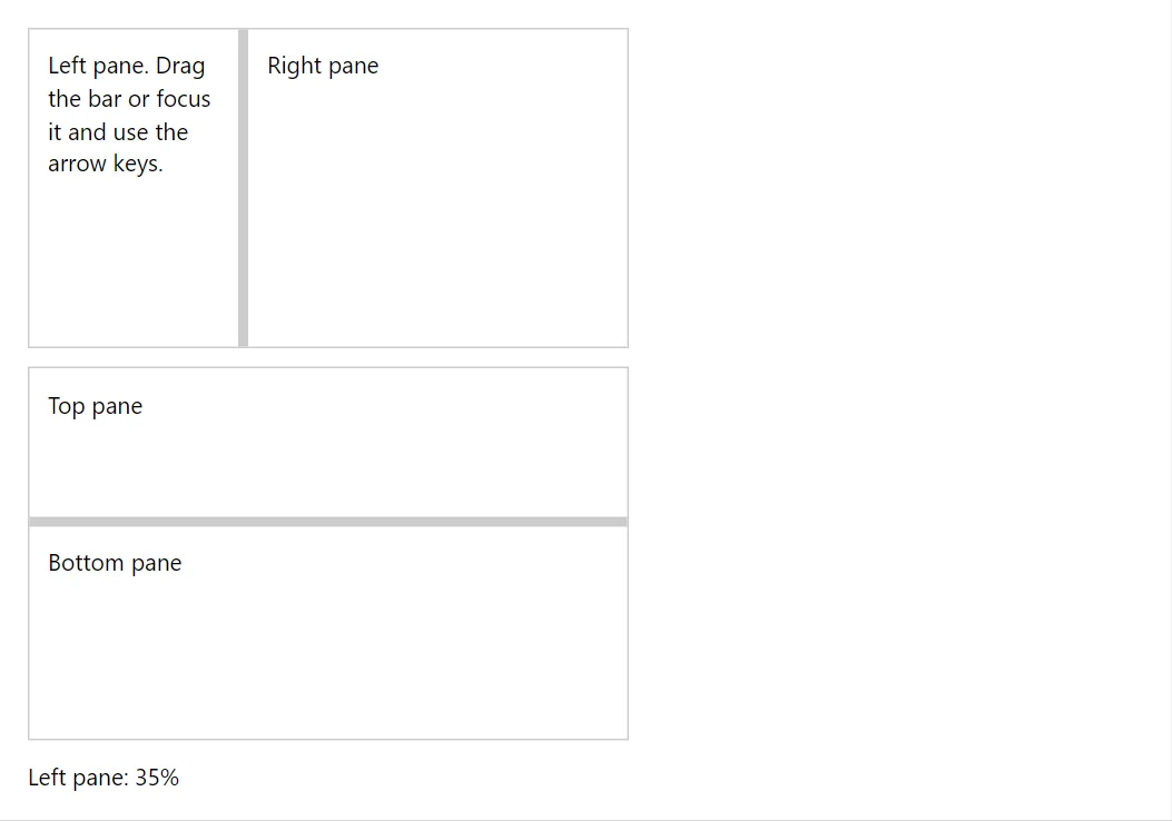 Splitter control in a RayCraft page