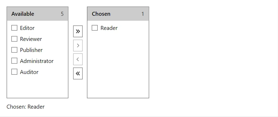 TransferList control in a RayCraft page